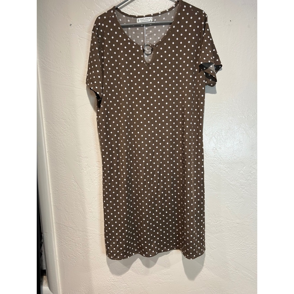 Jon & Anna Contemporary Brown Polka Dot Ring Keyhole T-Shirt Dress‎ Womens 3X